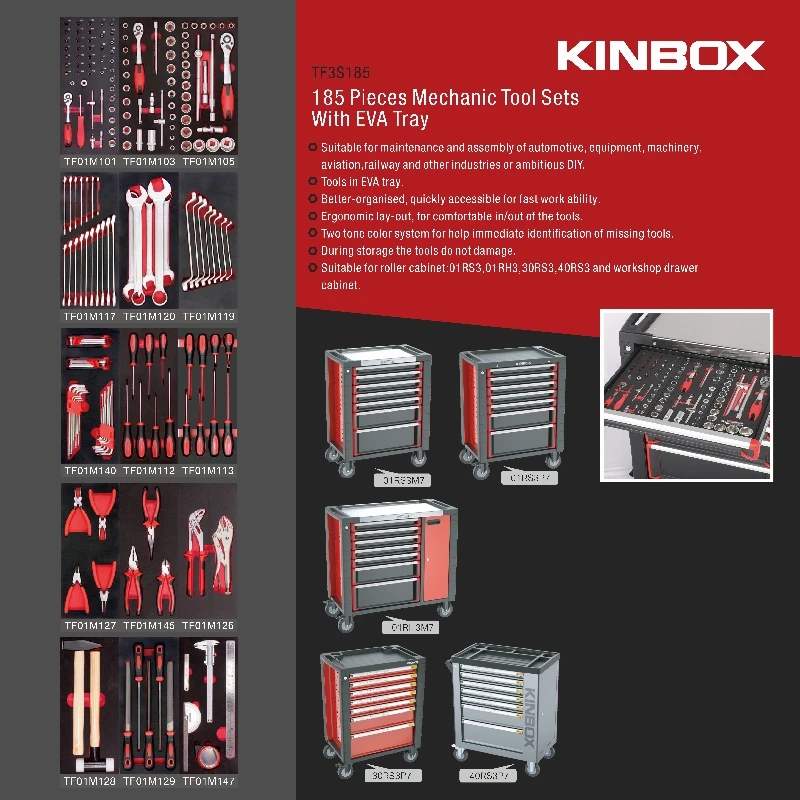 DO-Ningbo Kinbox 185 PCS EVA 1/3 Tray Mechanical Tool Box With Tools for Auto Repair