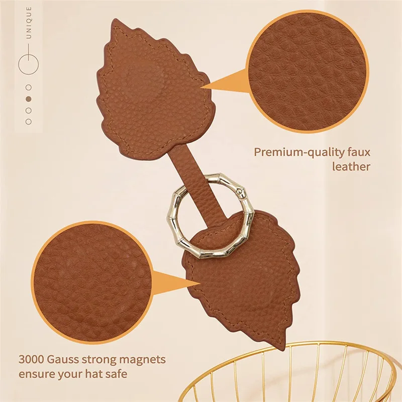 PU Magnetic Hat Clip for Travel, Stylish Hands-Free Bag, Purse, Luggage, and Backpack Clip-On Holder for Sun and Wide Brim Hats