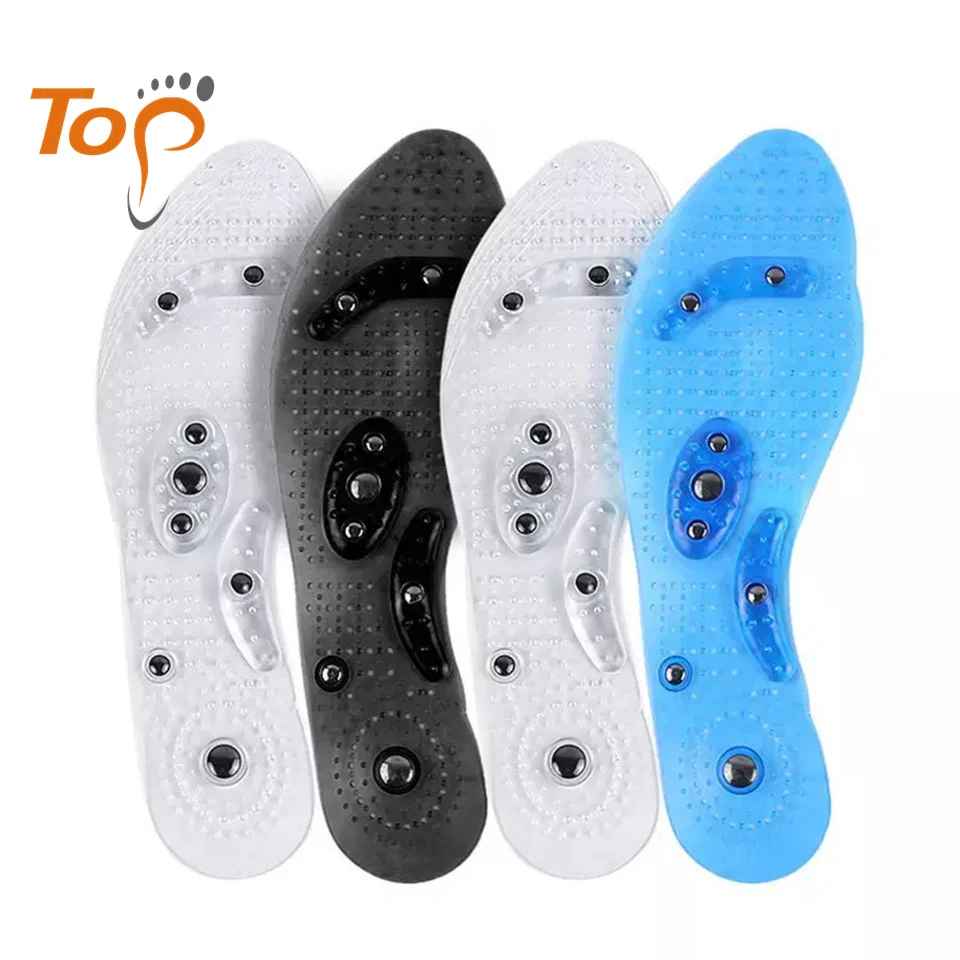 Factory acupuncture massage silicone magnetic hypertension shoes insole feet negative ion acupressure magnetic insoles