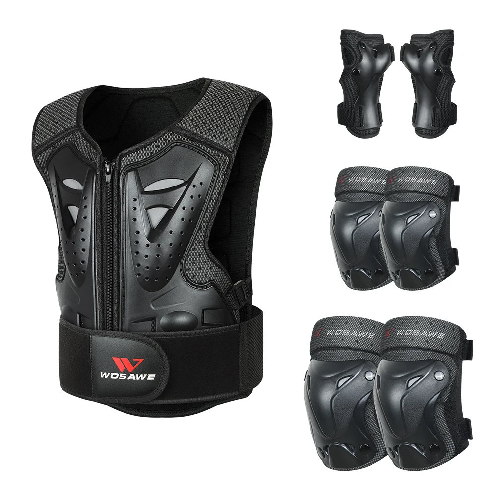 WOSAWE Kids Sports Elbow Knee Pads Boy Girl Youth Body Protect Vest Armor Child Motocross Chest Spine Protection Gear Knee Guard