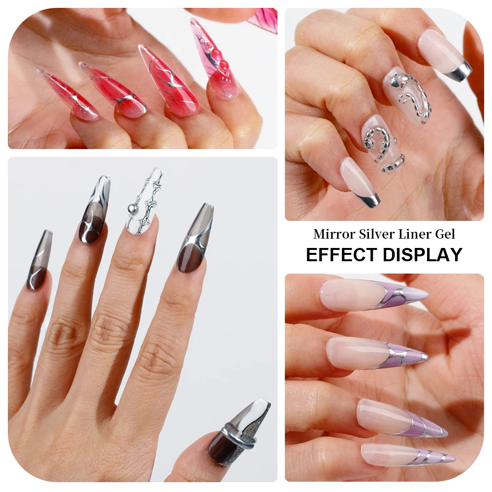 Gold Silver Colour Metallic Nail Paint Gel Liner Mirror Chrome Effect Liner Gel Polish Nail Art with Custom Logo