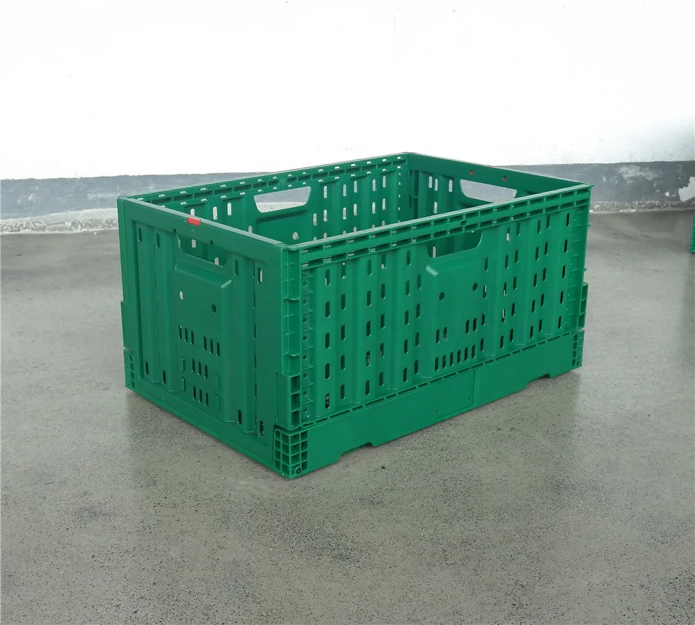 green color PP material 23.6x15.7x11.8 inch reusable collapsible folding plastic storage crate