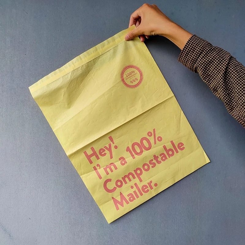 Custom amazon reclosable 100% biodegradable yellow polymailers plastic poly shipping mailer mailing bag