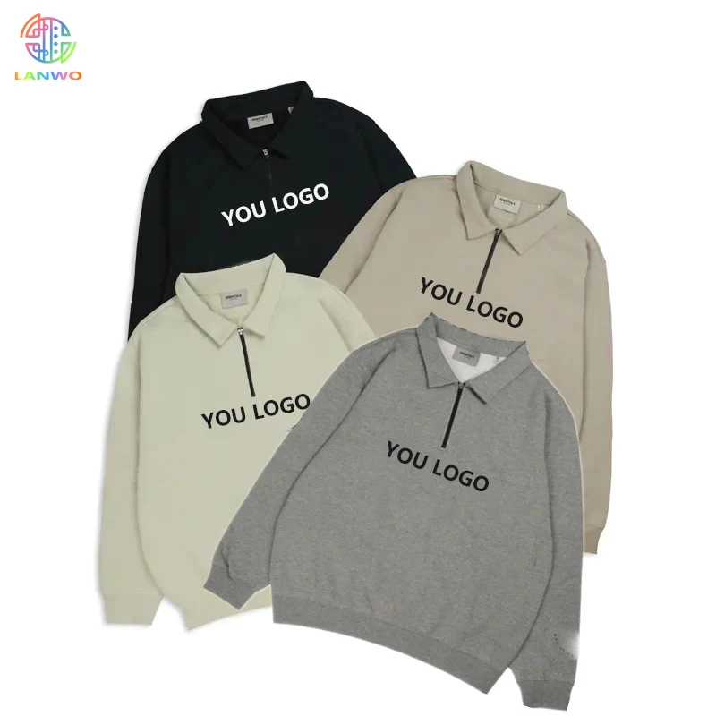 Wholesale Half Zip Pull Over Sweatshirt Unisex Hoodies Plain 1/4 Zip Custom Logo Zip Neck Heavyweight Cotton Oversize Men Hoodie