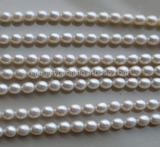 natural pear white 5-6mm 3A oval drop rice freshwater pearl string