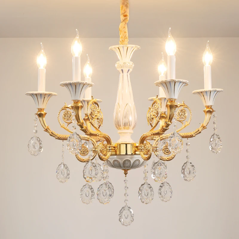 Crystal Ceramic Chandelier European Style for Living Room Bedroom Hotel Lobby Villa Staircase Glass Lamp HITECDAD