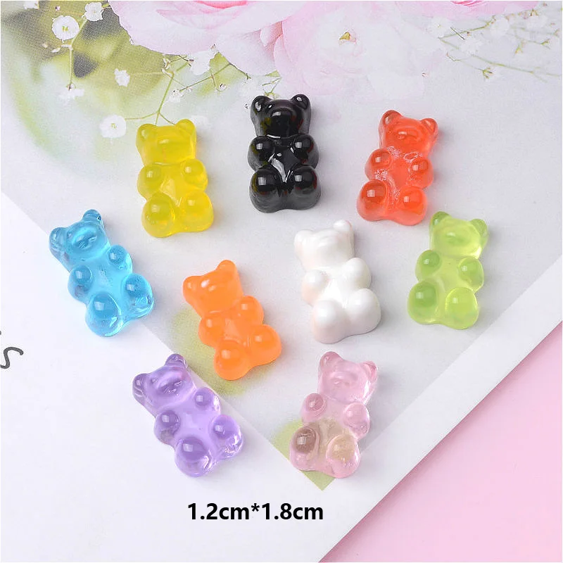 New Mini Flat Back 3d Resin Cute Cream Colorful Bear Doll Decor Craft Children Kids Phone Case Keychain Hairpin Charm Jelly DIY