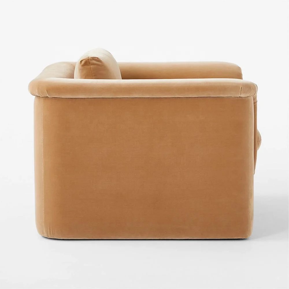 personalised single 1 seat sofa couch custom made upholstered orange khaki colored green camel corduroy velvet fabric armchair