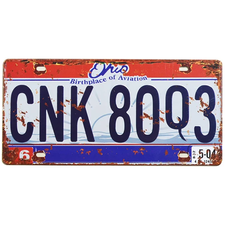 
Retro Embossed License Plate Metal Stamped Number Tag Movie Prop Vanity Plate 12x6 inch (Ohio - CNK CNK 80Q3) 