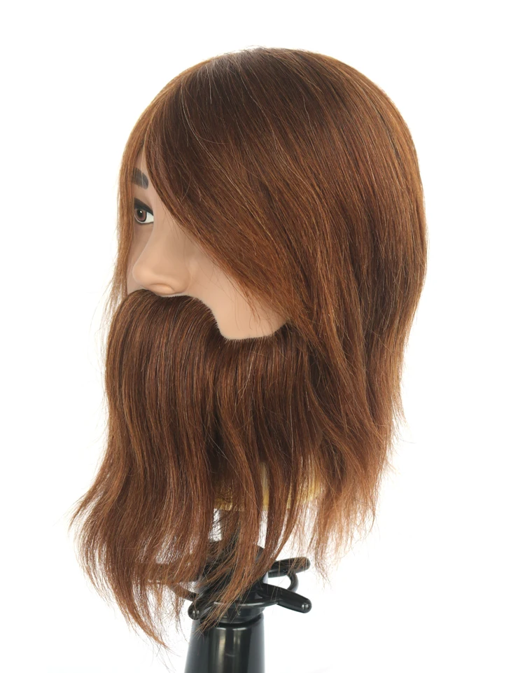 100% Human Hair Male Manikin Doll Mannequin Training Head with Beard