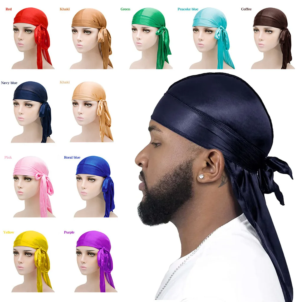 Multi functional hot sell Wholesale Silky Durag Hat Smooth Silk Fabric Comfortable Designer Men Women high quality Satin Silk