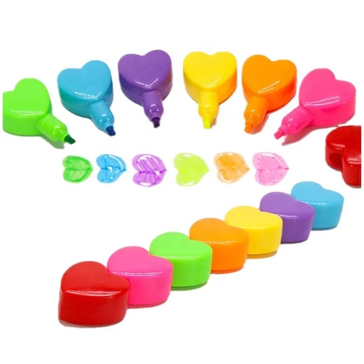 Cute Kawaii Highlighters Stationery Cute Kawaii Stationery Fluorescent Graffiti Markers Heart Shaped Highlighter Pen For Kids