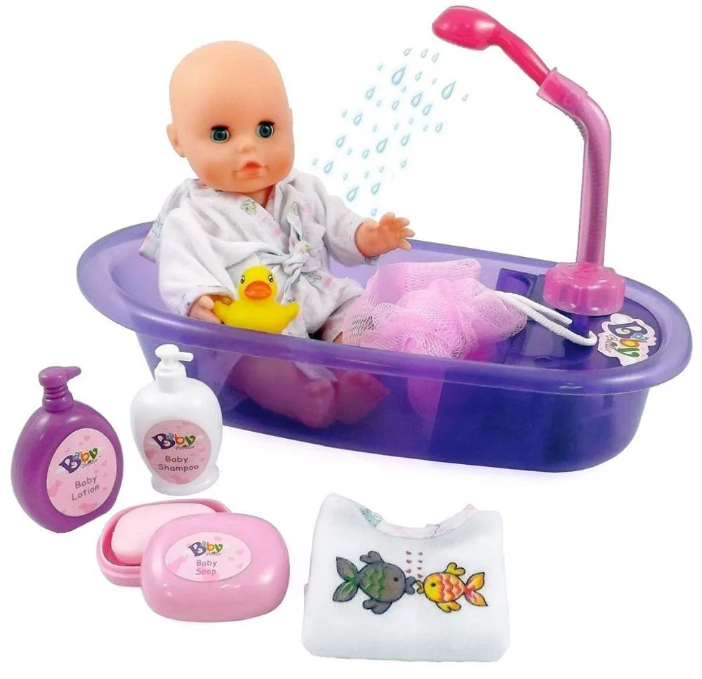 Hot sales bath baby toys 12 inch educational bathtime doll set interesting toy girl doll with two colors mixed