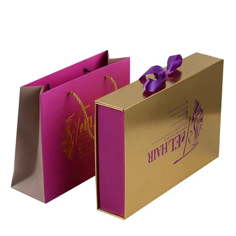 Luxury oem odm gold magnetic foldable hair bundle weave hair extension custom logo packaging wig box