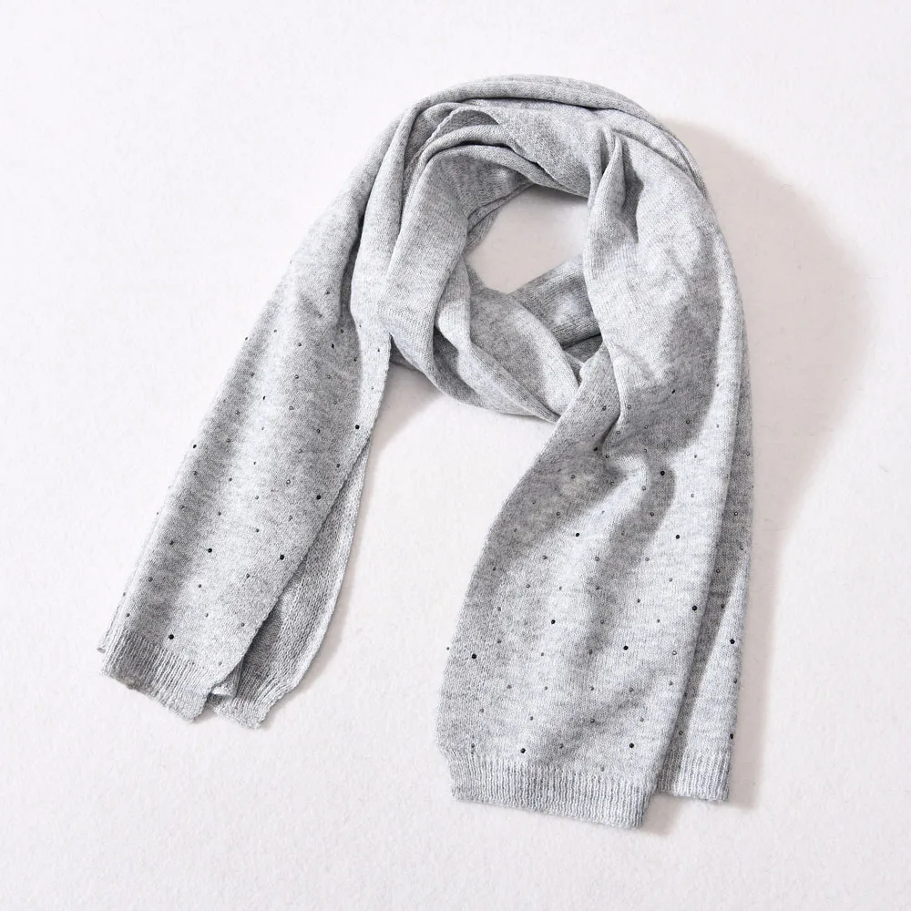 Winter Wholesale New Style Pure Color Shawls Shiny Rhinestone Design High Quality Cashmere Custom Long Scarf Knit
