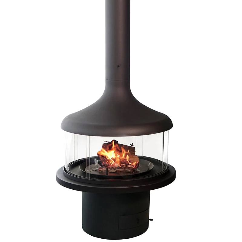 Europe Indoor Central Ceiling Mounted Wood Burning Rotating Hanging Fireplace