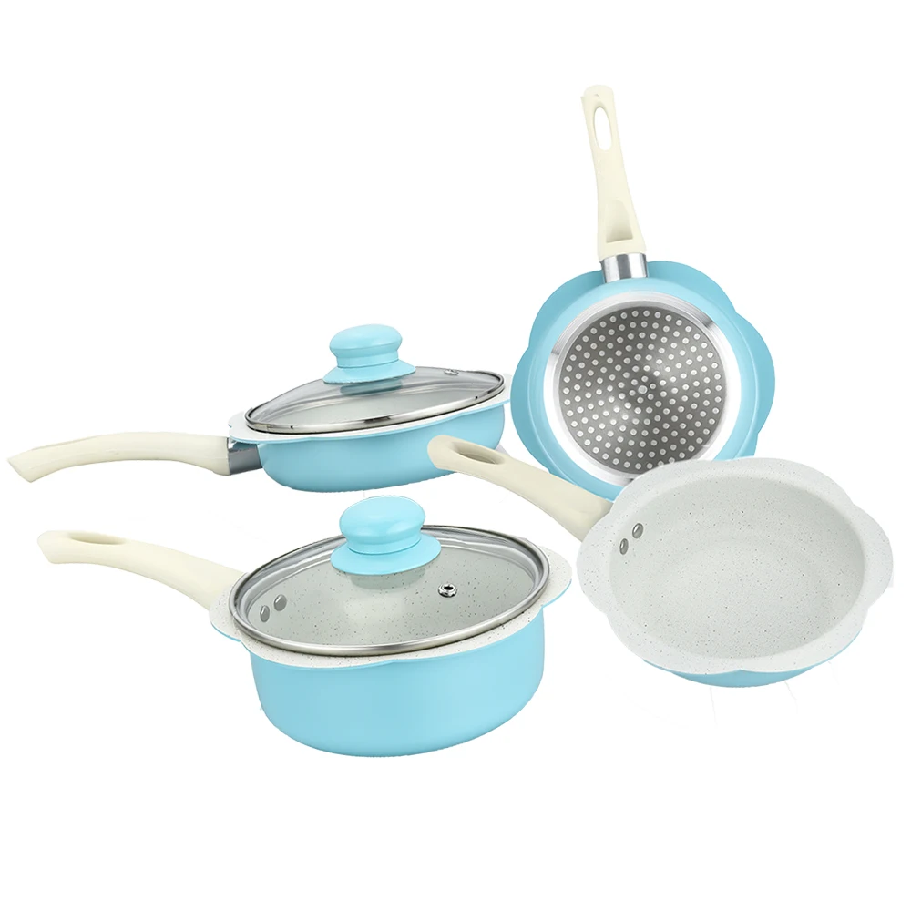 Luxury Flower Border Cookware Sets Non Stick Pots Set Cooking and Pans Organization