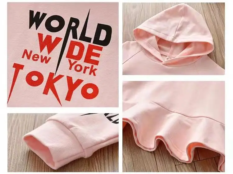 
Casual mid length kids pullover tops hooded printed new girls sweatshirt 