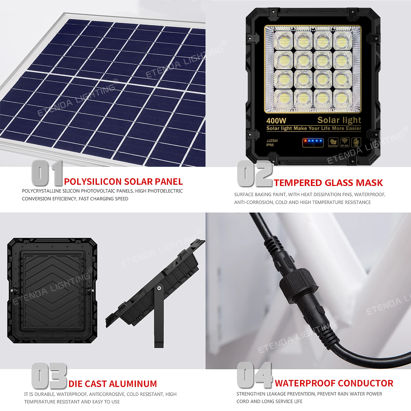 Factory Waterproof Ip65 led Flood Light 100W 200W 300W 400W Integrated Outdoor Solar Flood Lights