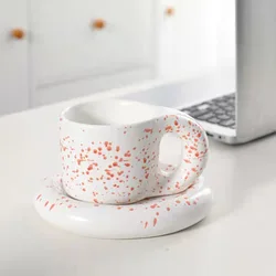 Nordic ceramic chubby cute coffee cup and saucer set unique design tea mug 270ml  custom fat ceramic mug for gift