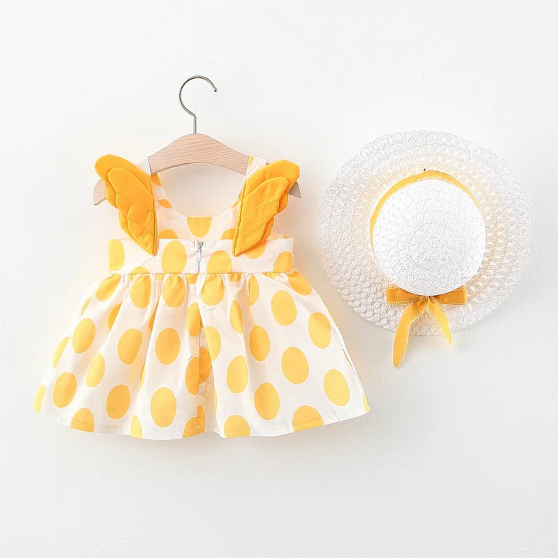 Baby Girls summer new cute princess dress children Korean cotton linen dress skirt summer dress with beanie hat