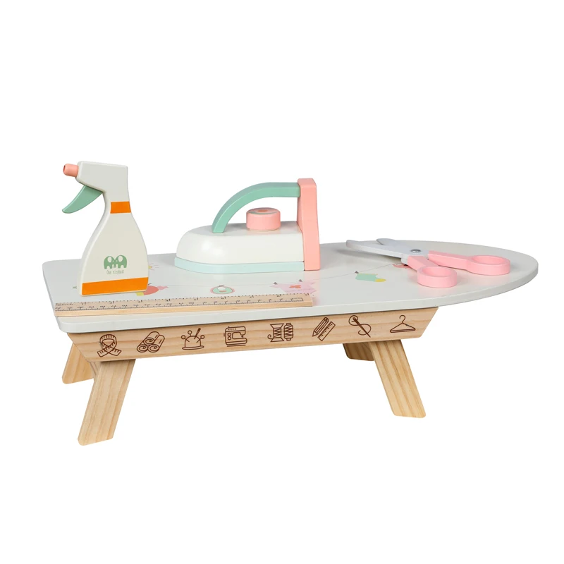 Children Wooden Ironing Board Table Toys Simulation Pretend Play Family Furniture Drying Rack Toy For Baby Kids