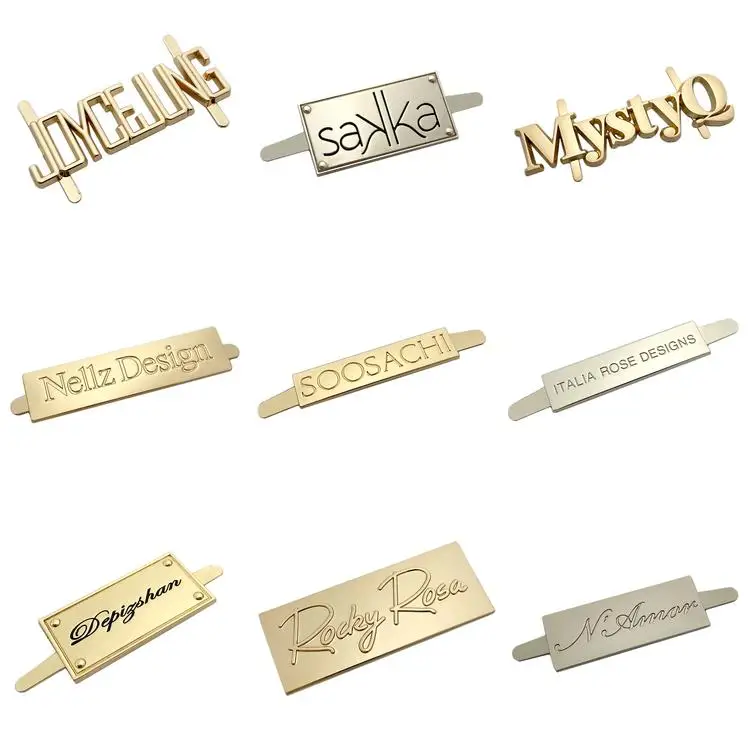 Fancy handbag handmade label gold name tag logo metal plate for suitcase