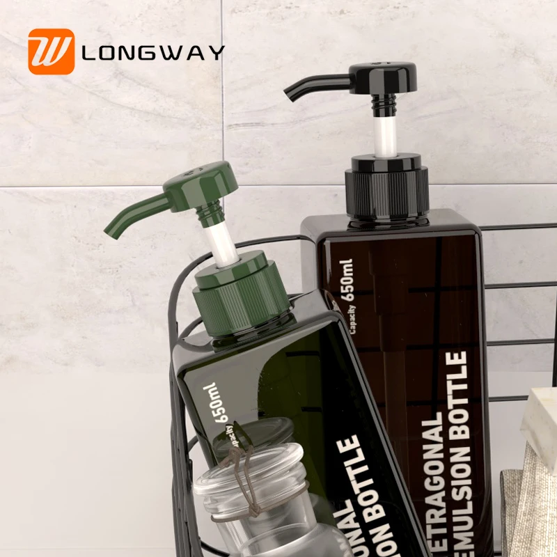 PETG 650ml square plastic cosmetic packaging shower gel shampoo lotion bottle container