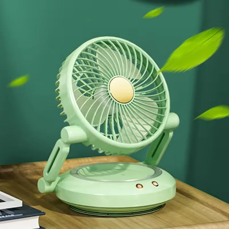 Younimei electric rechargeable Automatic shaking head folding fan 9 hours electric table fan with led light for home office