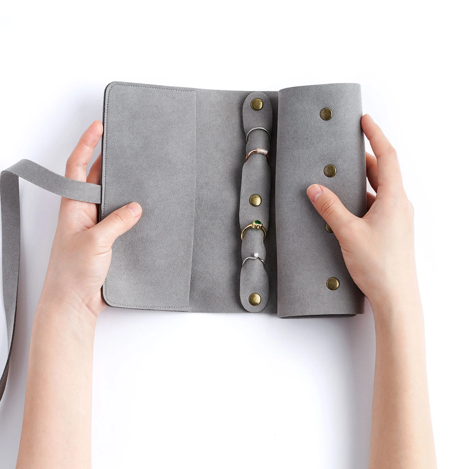 PandaSew Custom Logo Luxury 14mm Microfiber Travel Jewelry Organizer Case Roll Foldable Portable Jewelry Pouch