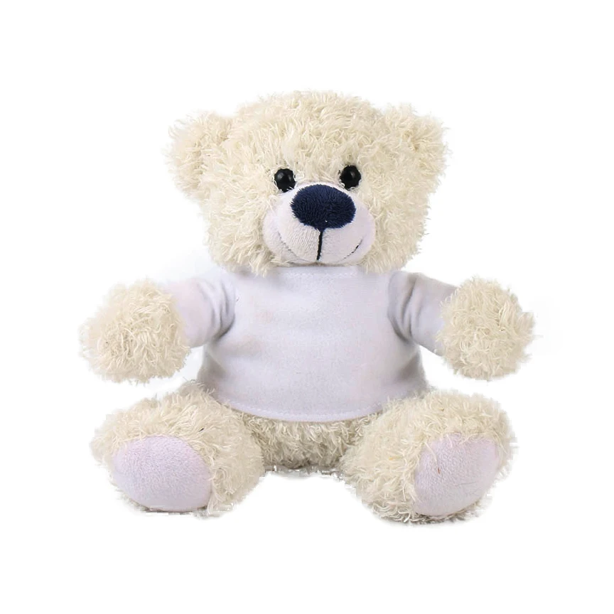 Small cute white teddy bear plush toy with white T-shirt