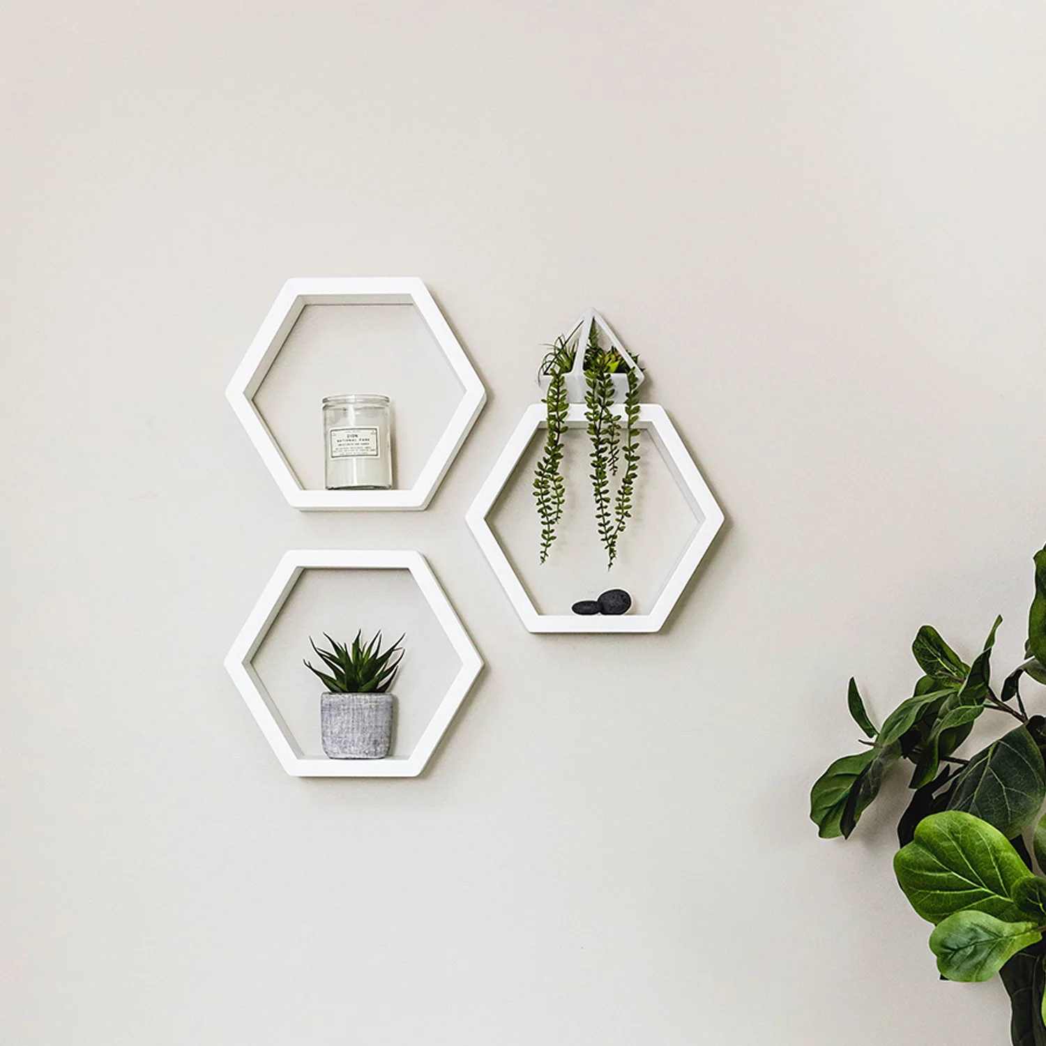 White Honeycomb Shelves wood storage shelf display Geometric wooden Floating Hexagon wall Shelf kitchen furniture
