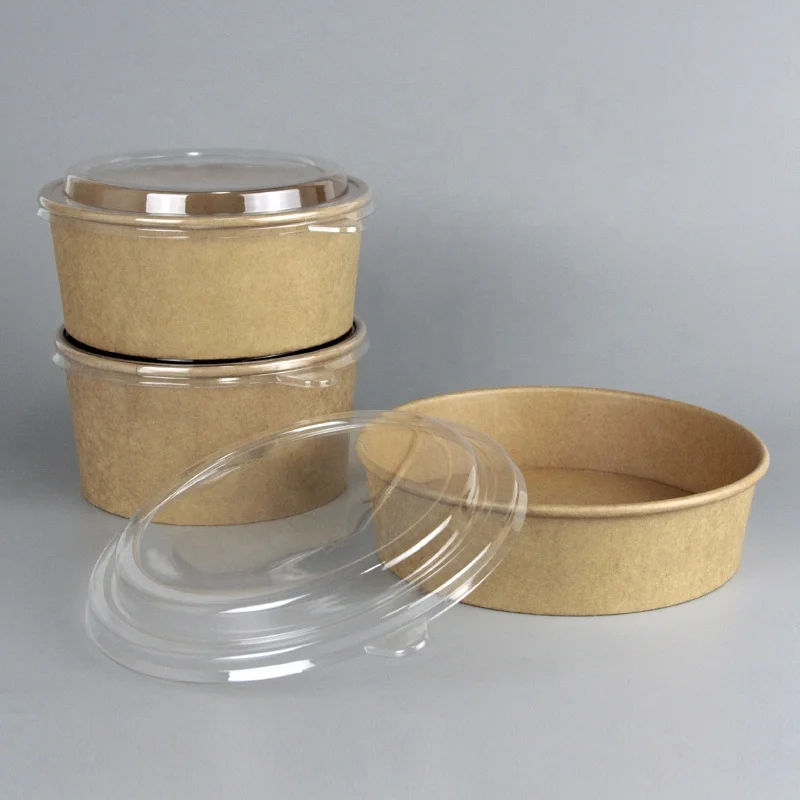 Multi-size salad bowl packing disposable round packing box kraft paper salad bowl  with lid