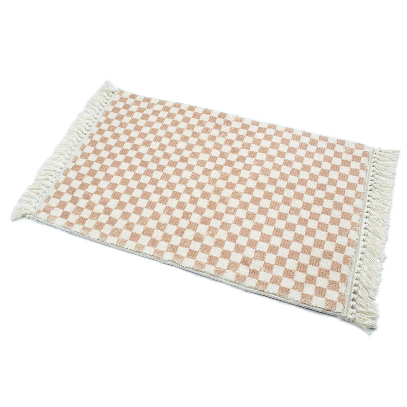 Buffalo Plaid Rug Beige and Cream Checkered Area Rugs Farmhouse Hand-Woven Runner Buffalo Rugs for Bedroom Living Room