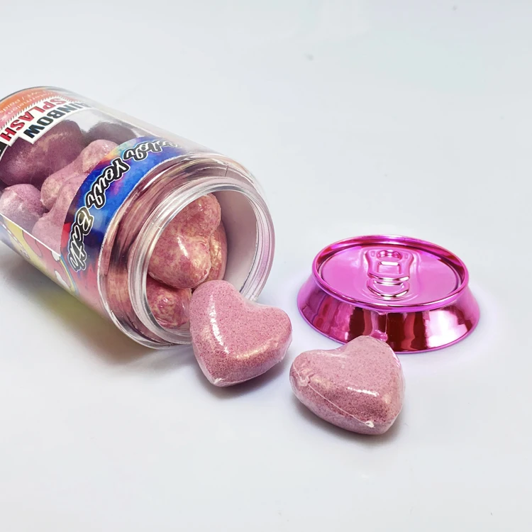 flower heart foot shape bath steamer fizzer tablet in Soda can packaging bath bomb oem odm little bath gift for kid