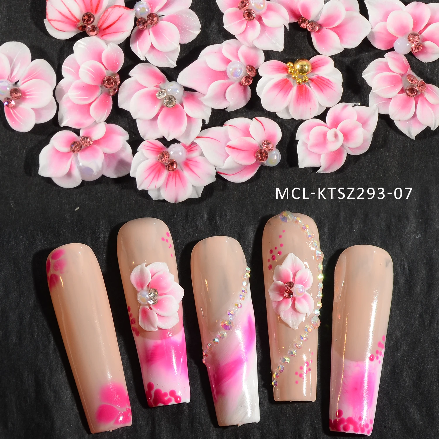 30PCS/kit Pink Series Kawaii Handmade Nail Art Resin Flower Charms 3D Design Nail Acrylic Flowers Acrylic flower