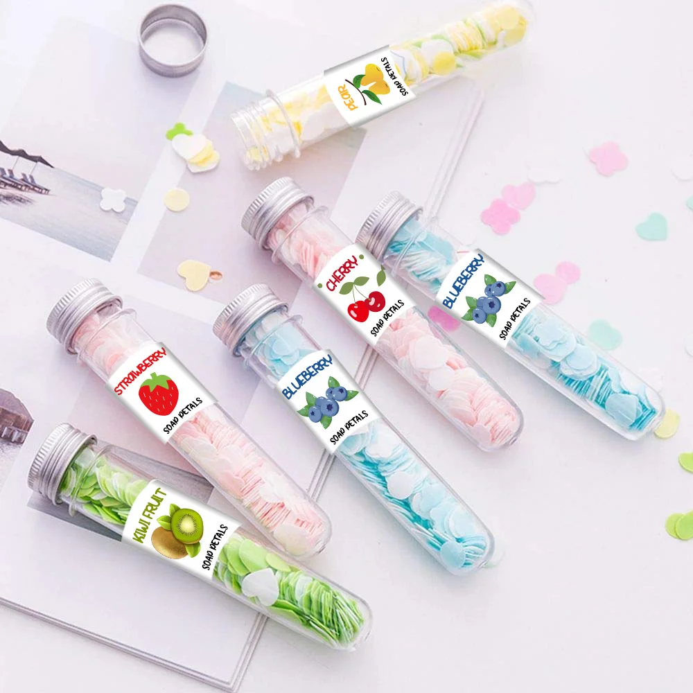 Wholesale beautiful colorful portable tube rose flower star shape soft bath paper soap travel test tube mounted paper soap