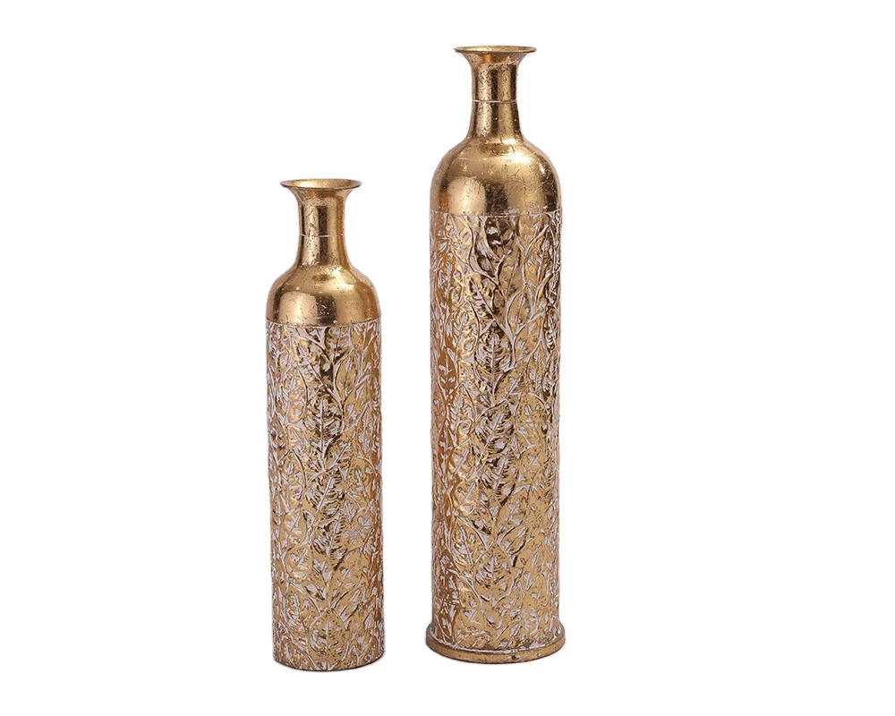 
Ins Middle Eastern style art metal vase hot sale wrought iron gold large vase decoration home commercial decoration 
