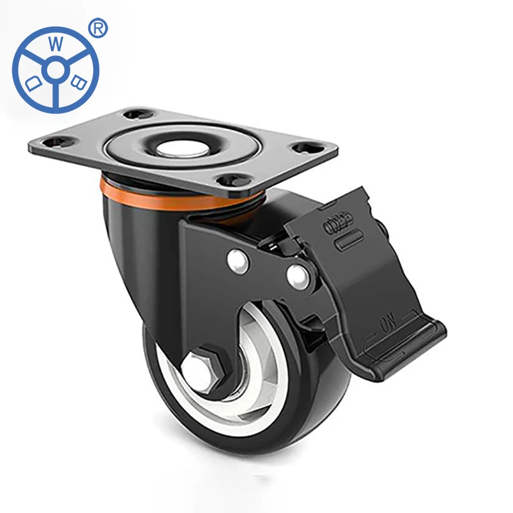 Wholesale medium duty top plate black polyurethane fixed trolley wheel caster