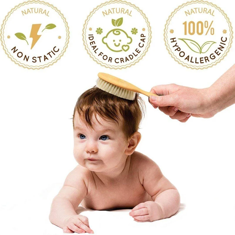 Wholesale Mini Professional Massage Natural Goat Round Baby Kids Wooden 3Pcs Hair Comb and Brush Set