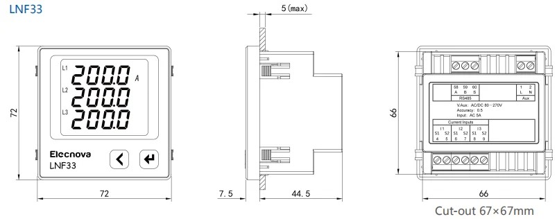 72*72 panel mounted LCD digital display 3 phase current micro ampere meter