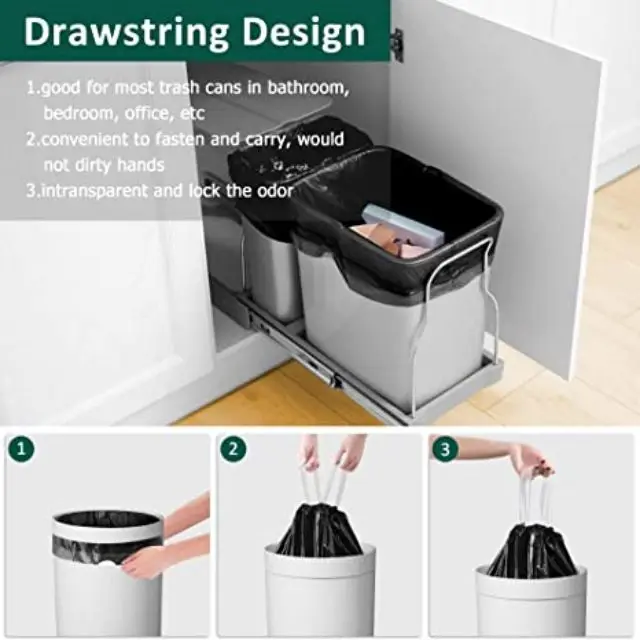 Eco Friendly Recycled Compostable Custom Liners Pe Large Scented On Roll 13 Gallon Black Plastic Drawstring Trash Garbage Bag