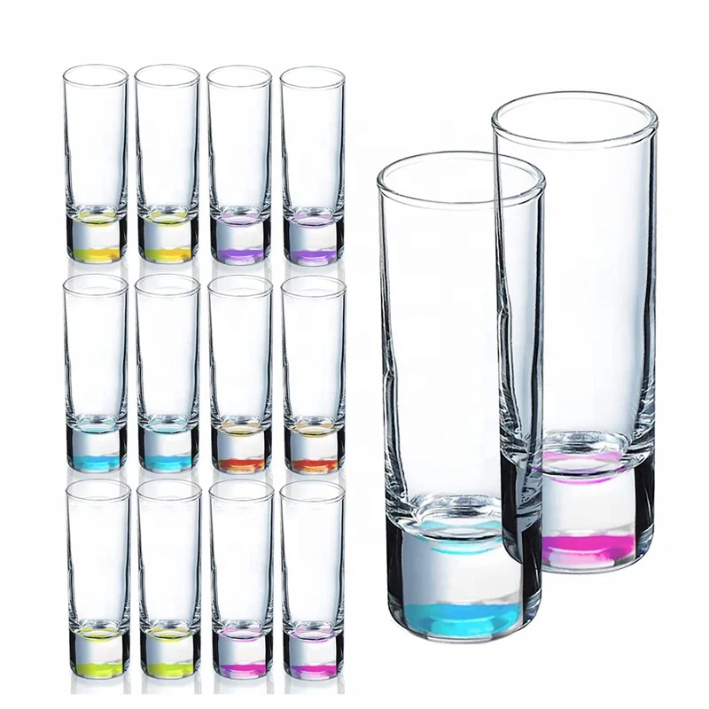 Modern design vodka shot glass with colored bottom tequila shot glass