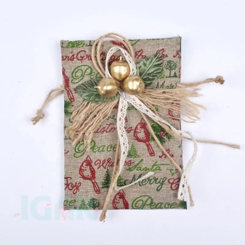 Natural Hessian Burlap Bags with ribbon Rustic Wedding Favors Party Gift Candy Boxes