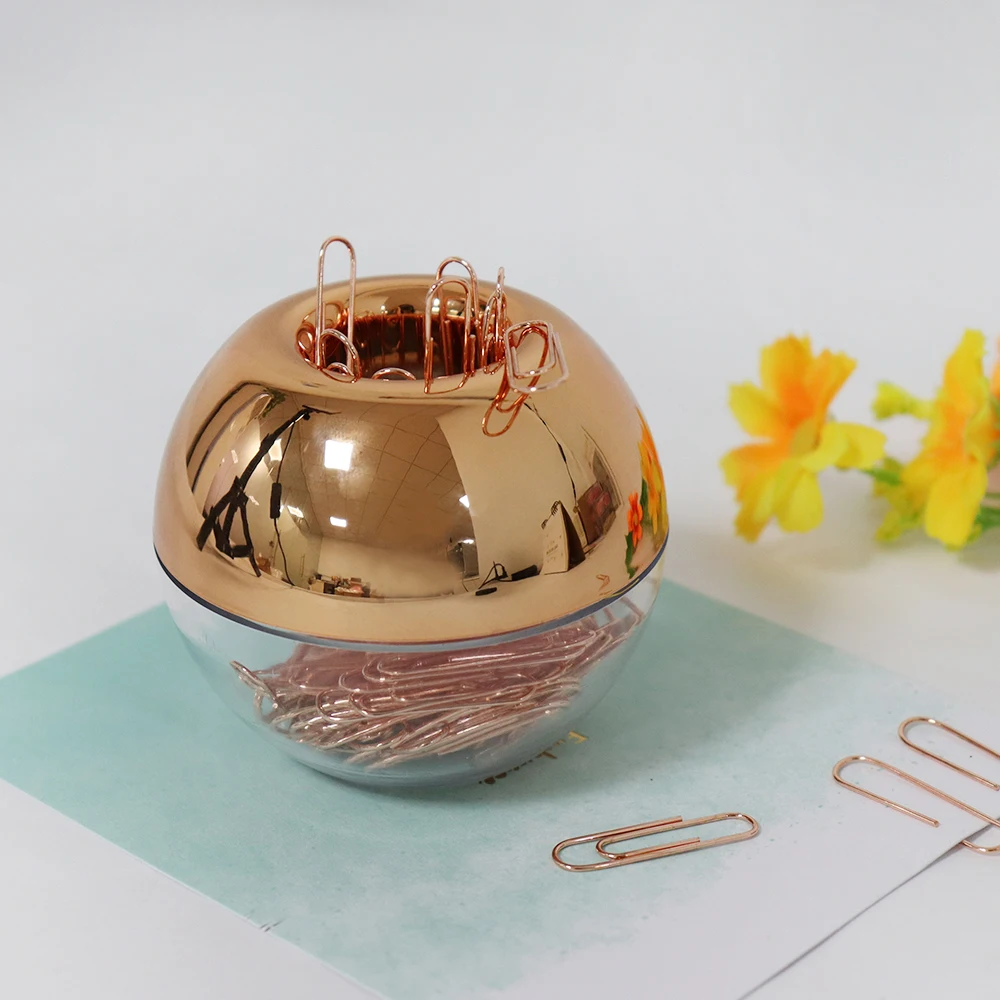Light Luxury Fashion Paper Clips Rose Gold Edition In Round Paper Clip Holder With Magnetic Lid 28 mm 100 Piece Per Box