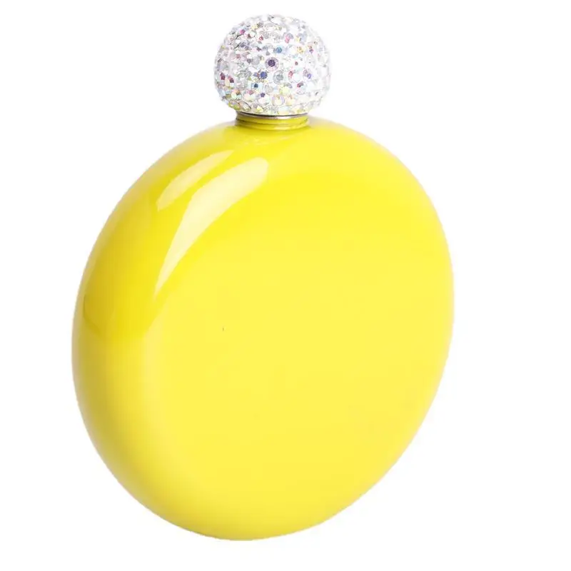5oz Portable Round Small Flask Stainless Steel Mini Flask Gift Glitter Colorful Round Shape Whiskey Flagon Rhinestone Lid