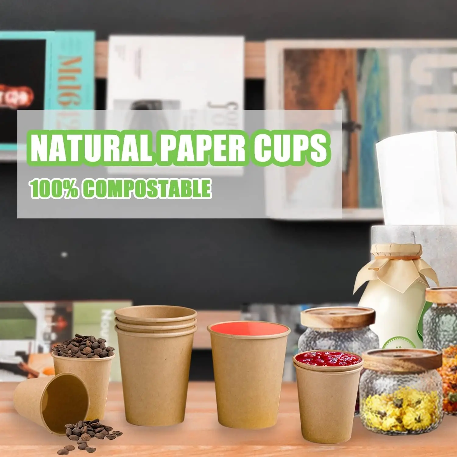 Custom Printing Paper Coffee Cups Disposable Kraft Paper Cups Brown Cups for Hot Cold Beverage Party Home Office