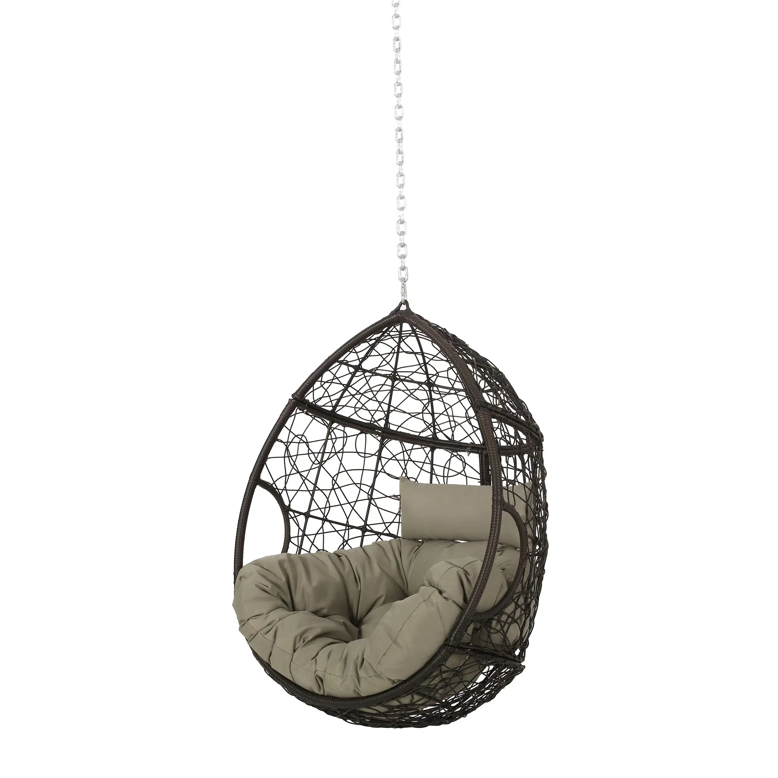 Wicker Egg Chair Large Indoor/Outdoor Recliner for Patio, Backyard, Living Room with Comfort Cushion Steel Frame Brown