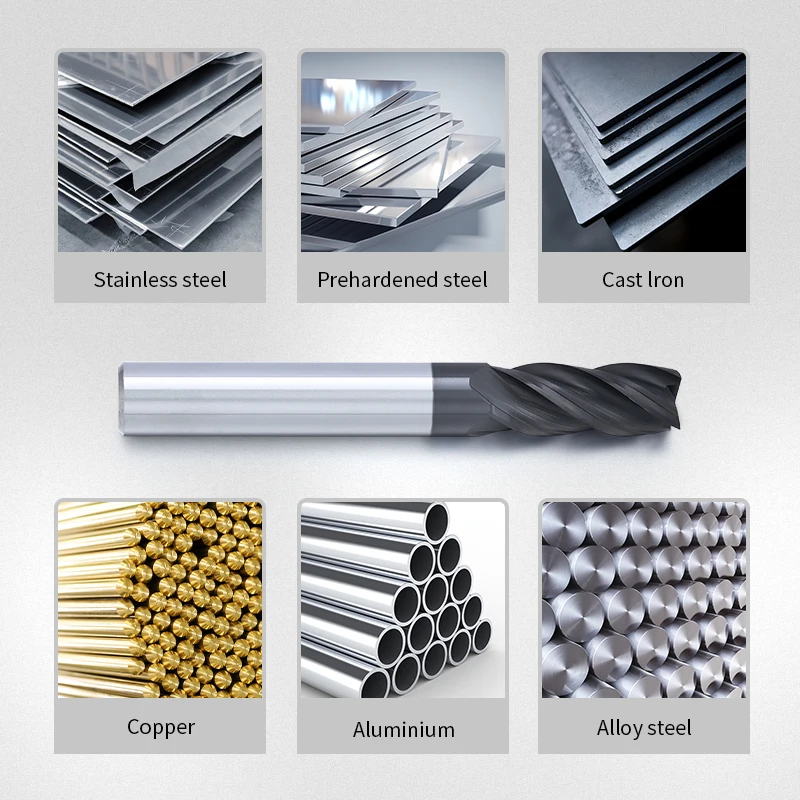 ZHY high quality Metal Machineries CNC Solid Carbide Milling Cutters 55 degree 4 Flutes End Mill