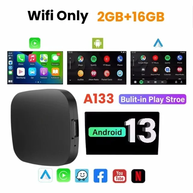 CarPlay Ai TV Box  Android 13 Ai Box Carplay Android Auto Adapter WiFi For Youtube Nexflit Cars Smart Ai Box Bulit in Play Stroe